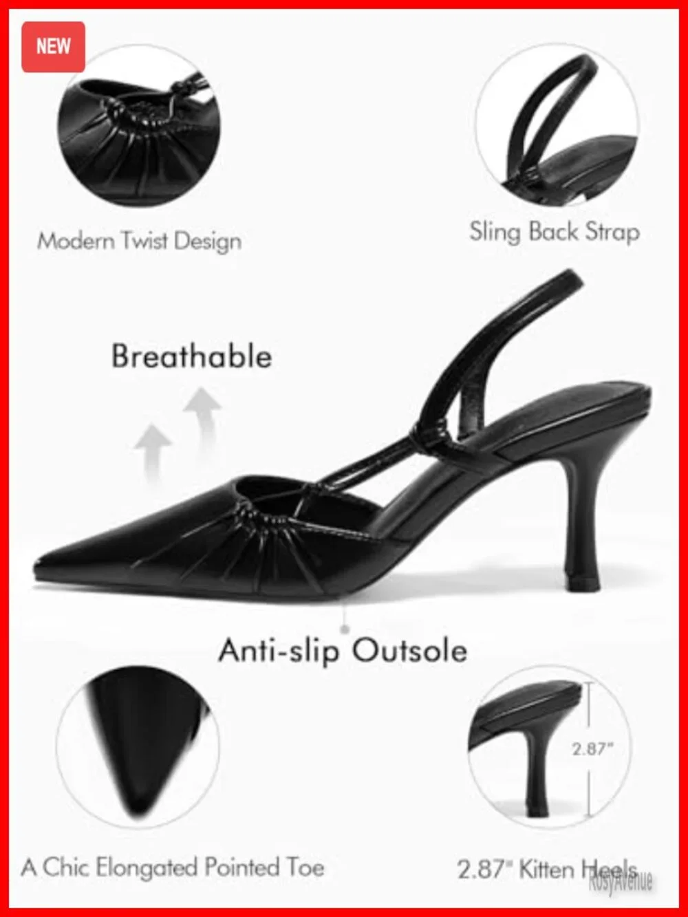 Womens Slingback Kitten Heels Closed Pointed Toe Pumps D'Orsay Dress Shoes